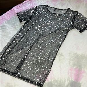 Zaful Gray Sheer Mini Dress Short Sleeve